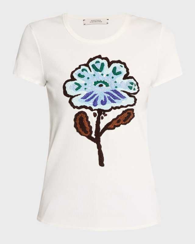 Powerful Flower Embroidered Crewneck Shirt